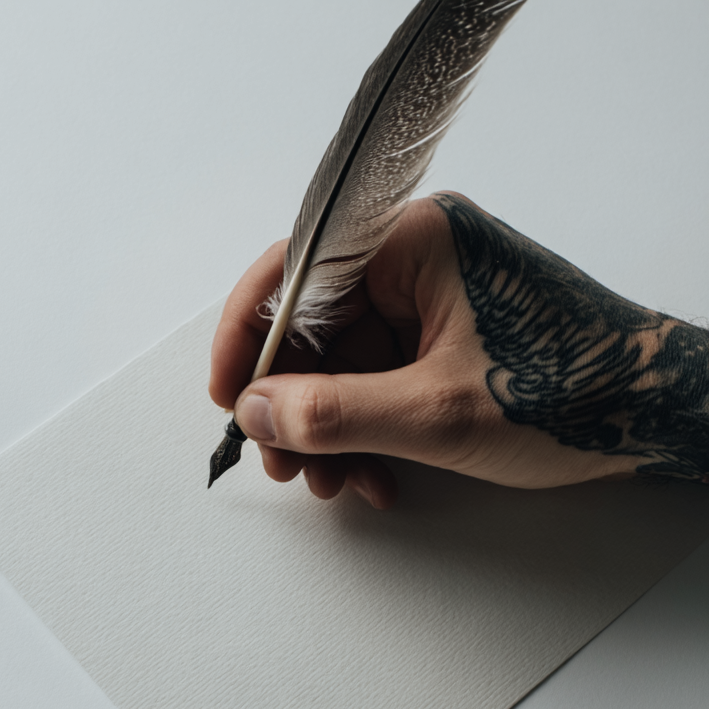 minimal quill tattoo hand